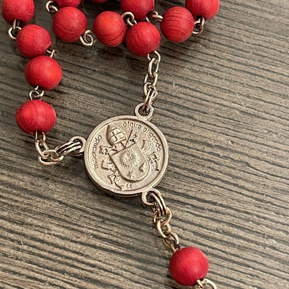 Perfume Scent Rosary Necklace - Red Wooden beaded Rosary - Picture 10 of 14